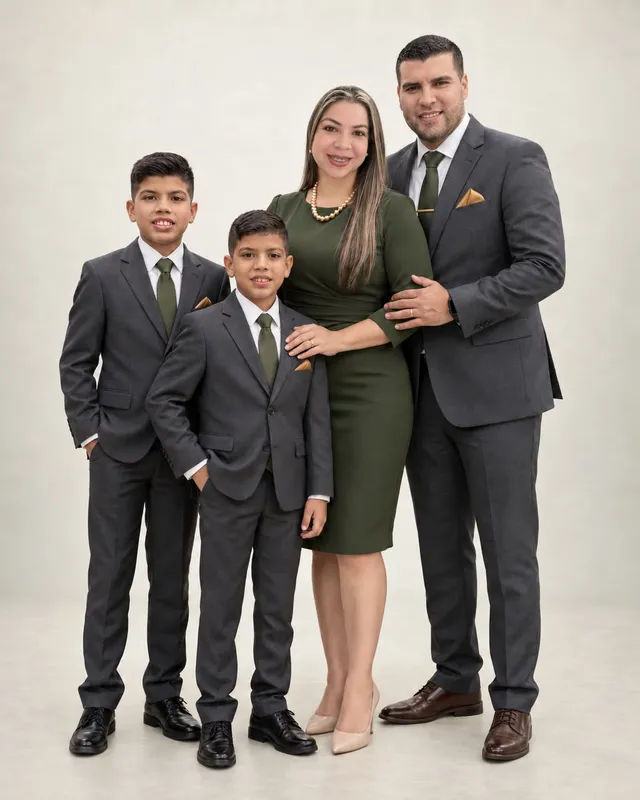 El pastor Elias Mendoza junto a su esposa y sus dos hijos